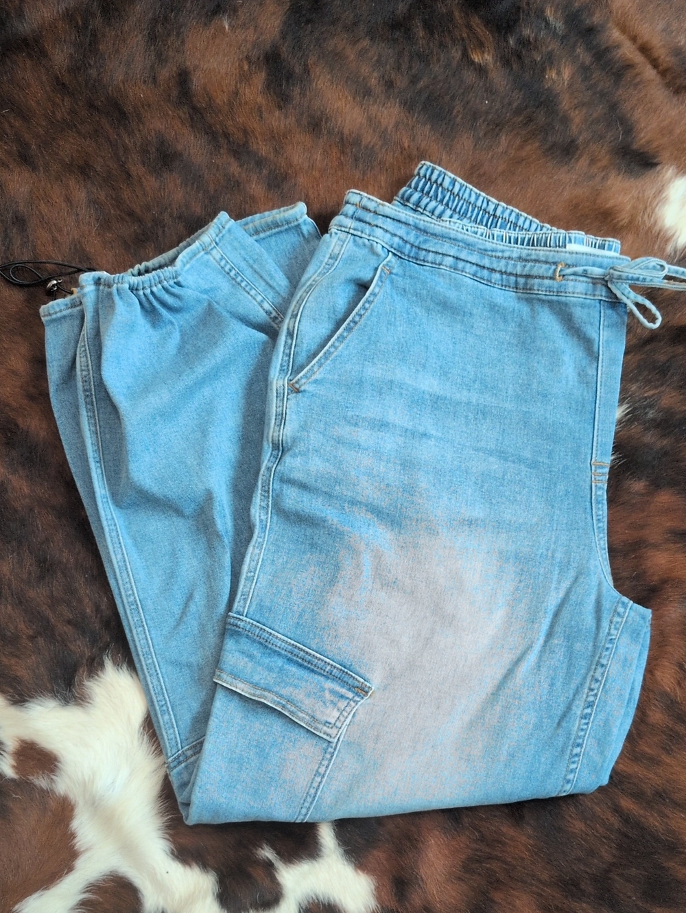 14 Tribal Light Blue Women’s Denim Cargo Jogger Jeans